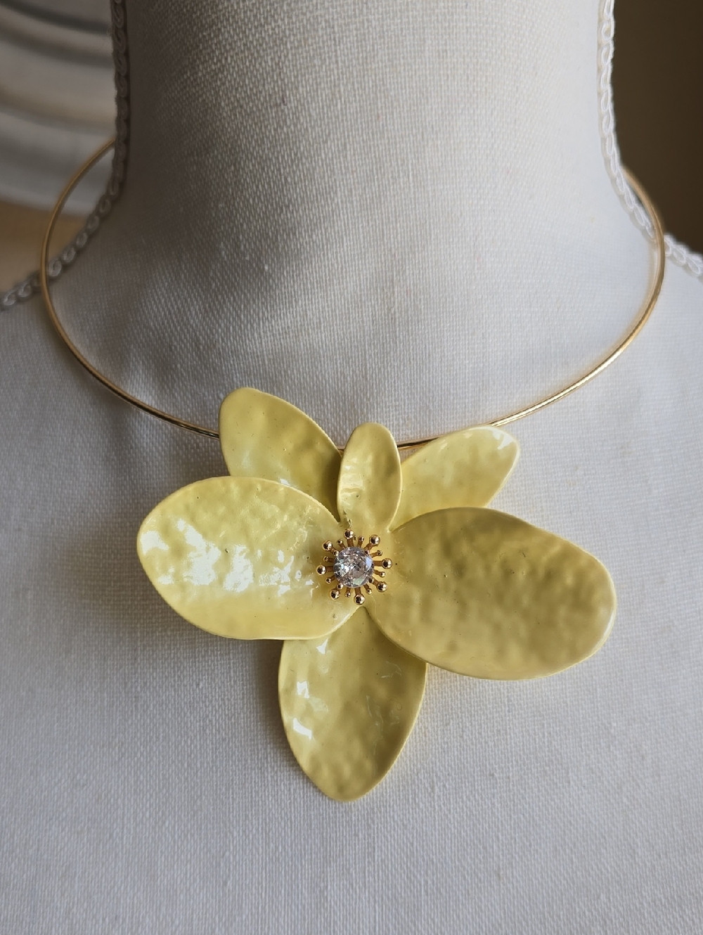 Piper Yellow Enamel Flower Necklace with Gold-Tone Collar